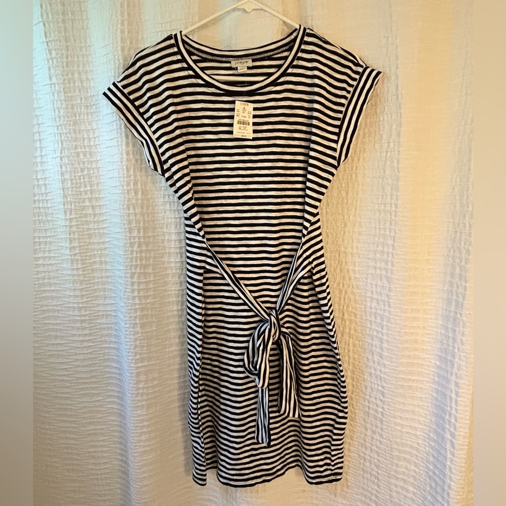 J. Crew NWT Black & White Striped Tie-Waist Midi Dress